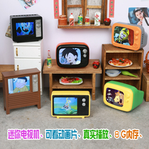 New mini kitchen food Play neutral retro high-definition little TV can play over home Toy doll house accessories