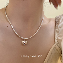 suzyacc kr pure silver pearl crushed silver love necklace light luxury lavish design high - stacking wearing the chain
