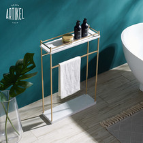 Yati brass non-perforated bathroom floor-to-ceiling towel rack light luxury marble shelf Nordic toilet towel hanging