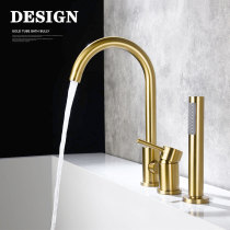 Kashitto full copper hot and cold bathtub faucet cylinder side split shower set embedded in wall Nordic light luxury gold