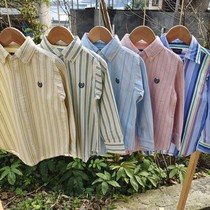 Beautiful single boys male baby gentleman spring pure cotton soft Oxford spinning bottom long sleeve shirt lining striped plaid
