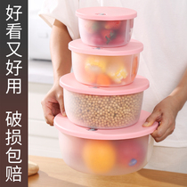 Plastic crisper with lid can microwave oven heating bento lunch box round instant noodle bowl fruit food storage box