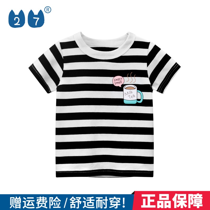 27kids boys spring dress 2021 summer Korean version of childrens short-sleeved T-shirt cotton sweatshirt baby clothes