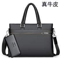 New cow leather mens bag genuine leather handbag mens briefcase briefcase mens business package single shoulder hands with diagonal satchel wave