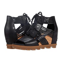 SOREL ice bear womens shoes wooden base cowhide slope heels high top sandals Joanie II Lace Huarache