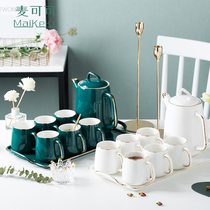 Nordic light luxury hand-painted gold ceramic cooling kettle heat-resistant simple water tool tray set water equipment wheat cocoa 752