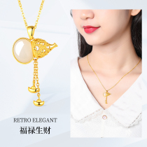 Dream Gold Garden Silver 925 Jade Pendant and Tian Jade Gourd Silver Pendant Fashion Jewelry Versatile Set Chain Womens Matching Chain 2130