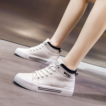  Hong Kong leather white shoes womens autumn 2021 new cowhide wild Korean flat-bottomed casual high-top sports board shoes