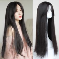 Wig woman long straight hair with long hair net red Eight words Liu Hai Fashion fluffy natural wig sleeve woman full head realistic