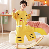 Childrens conjoined pajamas spring and autumn cotton long sleeve Baby Home clothing Pikachu little boy anti kick baby cover belly
