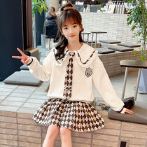 Girl Jk Uniform Suit Spring Autumn 2022 New Yangqi CUHK Boy College Wind Female baby Peppleskirt Two sets