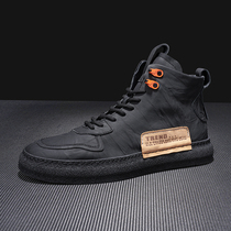 English mens shoes 2021 Winter leather boots Martin boots mens high board shoes leather plus velvet warm tall shoes cotton shoes