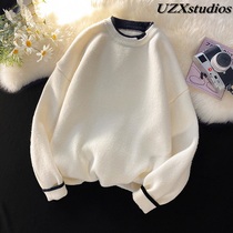 Fake two soft waxy sweater high-grade sense European and American knitwear mens spring and autumn roora lovers coat clothes