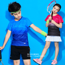 New childrens badminton suit set Boys and girls short-sleeved culottes round-neck tennis suit quick-drying childrens sportswear