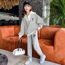 Girl Spring Clothing Sports Suit 2022 New Girl Ocean Gas Children Spring Autumn Two Sets CUHK Children Trendy Clothes