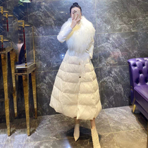 European duck down jacket 2021 Winter new beach sheep big wool collar long knee waist thin down jacket