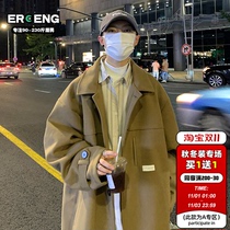 Woolen coat mens spring autumn and winter Shebier windbreaker ins tide brand cityboy mid-length thickened ruffian handsome coat