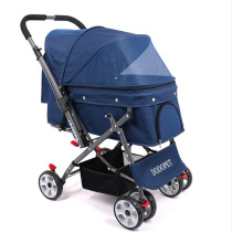 Pet Stroller Dog Cart Foldable Four-wheel Trolley Shock-Proof Reversing Cat Dog Cart Out of Travel Supplies