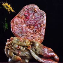 Boutique Zhejiang Changhua Blood Stone flowers blossom rich texture delicate and exquisite carving living room color ornaments strange stone