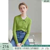 Van Th Blue Nen 22FS1425 Green Thin sweaters slim fit knitted sweaters 2022 Early spring new inset brightly colored blouses