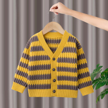 Boys sweater cardigan 2021 new outer wear spring and autumn baby western style childrens striped sweater top jacket tide