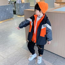 Childrens clothing boys plus velvet padded jacket autumn and winter models 2021 new foreign style three-in-one detachable tide