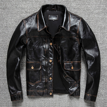 New 506 hand - rubbed header tea core horse - skin short - mended mens leather jacket coat