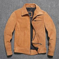 New mens short cowhide anti-velvet leather leather mens tuxedo slim pick-up leak clearance lapel casual jacket