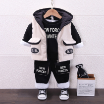 Boys velvet thickened three-piece set 2022 new childrens sweater autumn and winter suits childrens trendy winter clothes