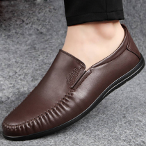 Leather shoes mens leather spring mens shoes casual shoes mens non-slip Bean shoes soft bottom breathable lazy people driving shoes men