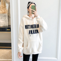 Pregnant woman sweater autumn and winter casual medium-length loose winter velvet thickened top Korean fashion late pregnancy winter clothes