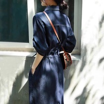 Shirt Tencel denim dress womens summer 2022 new French temperament design sense waist to show slender long skirt