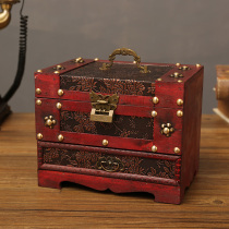 Retro style wooden dressing box with mirror Chinese desktop storage box jewelry jewelry storage box wedding gift
