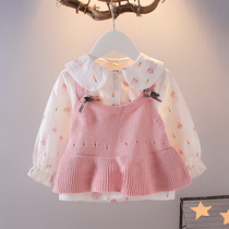 Girl Shirt Long Sleeve Baby Spring Dress Suit Children Autumn Clothing Korean version Ocean Gas Little Girl Knitted Machia Two Sets