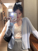 South Koreas new blue small shawl outside sunscreen knitted cardigan jacket womens summer thin long-sleeved ice silk air conditioning shirt