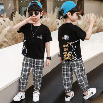 Boy Summer Fashion short sleeves Long pants plaid suit 2021 Children Korean version CUHK Tong Net Red Summer Fashion Tong Fashion