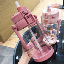 Super capacity sports water cup female summer fitness plastic cup with straw Net Red large kettle portable water bottle