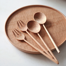 momostalk Mo language original long-handled cherry wood fork spoon cute log tableware shooting props Amoling