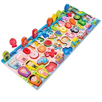 Two dolls childrens puzzle toys baby early teaching cognitive color shape pairing digital alphabet log board