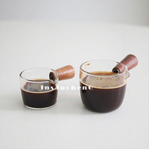 ins Japanese glass wooden handle small milk cup Concentrated Latte Italian Coffee Small cup Small milk pot Milk pot juice bucket