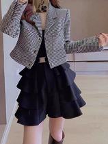 New thousand bird grid small fragrant style short coat female celebrity early autumn temperament fashion slim short coat