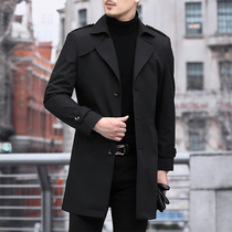 2021 new mens trench coat long autumn and winter English style middle-aged business casual jacket suit collar coat