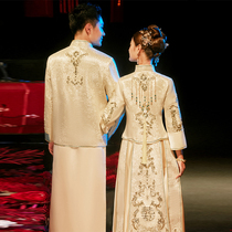 Xiuhe clothing bride 2021 new spring and autumn Chinese wedding clothes dragon and phoenix coat wedding champagne color Xiuhe couple set
