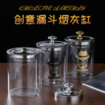 Ashtray creative stainless steel household with lid trend ashtray personality living room smoke glass ins Wind anti-flying ash