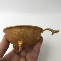Ancient Play Antique Collection Imitation Ancient Carved Flower gold Double Dragon Wine Cup Palace Told Three-foot Wine Cup Special Price