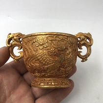 Antique antique country old objects collection carved gilt double Phoenix wine glass crafts decoration special price