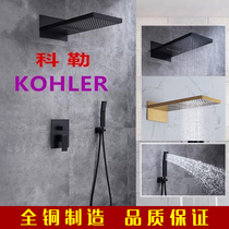 In-wall shower black all copper constant temperature gold hidden shower nozzle set waterfall water pressurization