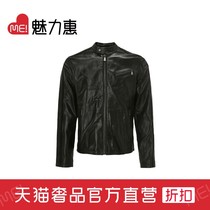 Trussardi Black sheepskin personality quilted handsome motorcycle warm mens leather leather jacket