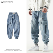 Wukong has goods retro do old wash wash bunch foot jeans mens Tide brand street loose casual casual plus velvet overalls trousers