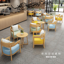 Wood color leisure meeting lounge area Reception negotiation Sofa Book bar Cafe Dessert milk tea shop Table and chair combination